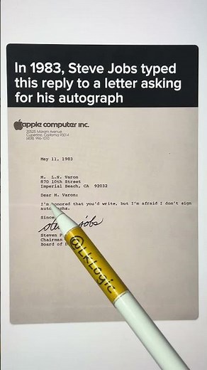 Steve Jobs reply to a letter asking for his autograph in 1983