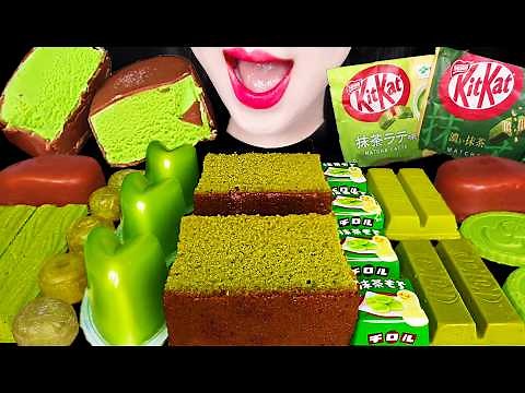 ASMR MATCHA CHOCOLATE CAKE DESSERT MUKBANG, EATING