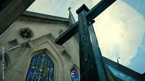 Gothic-style Holy Cross inside a historic church.