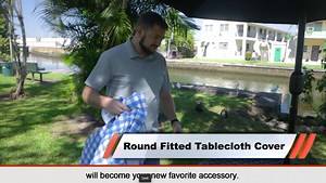 Sorfey Round Table Cover Fitted Picnic Tablecloth with Umbrella Hole, Red 30"