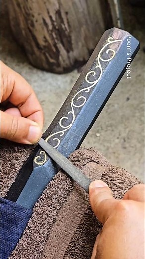 Brass wire inlay on a hatchet handle #woodworking