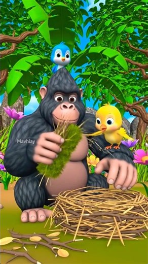 Gorilla Helps Birds Build Nests 🐦 Teamwork Cartoon