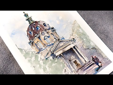 How to Draw and Paint an Architectural Scene | Urban Sketching with Ink & Watercolor | Full Process