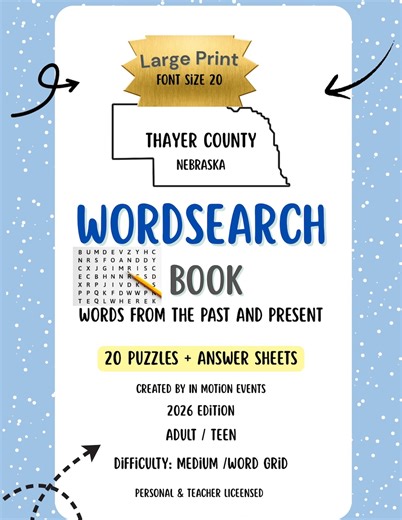 Thayer County Nebraska Word Search – Large Print Puzzle Book (PDF Download) - Etsy Canada