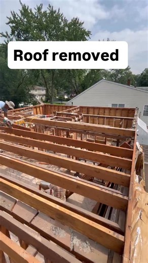 Sagging floor alert We are removing the roof and existing top floor down to the 1st floor wall plates. We will then install a new TJI floor joist system to support the new 2nd floor. In this video we are removing the existing 2x8's. See the original sagging floor atop the old staircase. 🏡 . . . #reels #construction #homeimprovement #framing | Pangione Developers