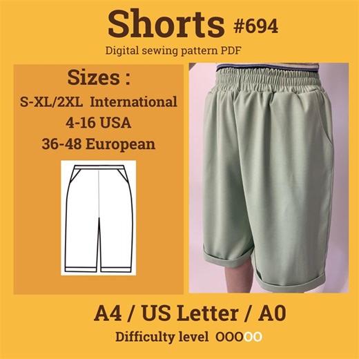 Shorts Sewing Pattern | Elastic Waist Shorts Sewing Pattern | Semi-loose Long Shorts With Pockets | Women Casual Shorts | Shorts Pattern | - Etsy