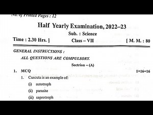 Half Yearly Exam / Class-7 SCIENCE / Exam Question Paper/ For KENDRIYA VIDYALAYA Students
