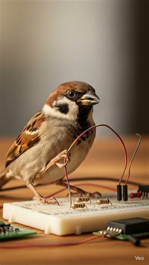 Bird Building an Electronic Circuit