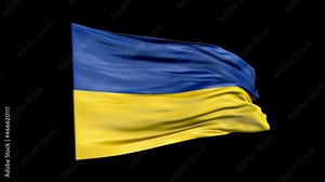Realistic Ukraine flag is waving 3D animation. National flag of Ukraine. 4K Ukraine flag seamless loop animation.