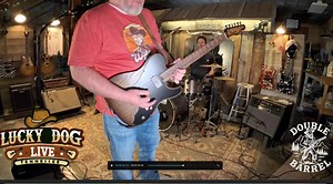 Live at Lucky Dog - Demo of today's guitar.... 'The Double Barrel' Montana Sugar Pine body with mastergrade flame neck and beautiful dark walnut fretboard gives it some really great snap. Lucky Dog pickups and more. This thing just sounds amazing! | Lucky Dog Guitars