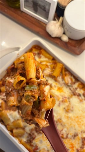 Rachel Tritsch | Simple Recipes on Instagram: "Mostaccioli Bake When we get together as a family, food is how we show our love. There are certain dishes that each family member makes and my aunt brought so many that it’s hard to not think of her as we enjoy it now, a year after she passed away. In order to keep those family traditions and recipes alive, we must continue making them and teaching our kids to make them. Let me know in the comments if you’d like this recipe. I’ll send you a link and