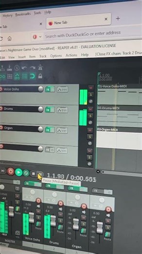 The custom music I composed being played