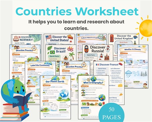 Countries of the World Geography Worksheet Pack: Homeschool Printable (PDF Download) - Etsy Canada