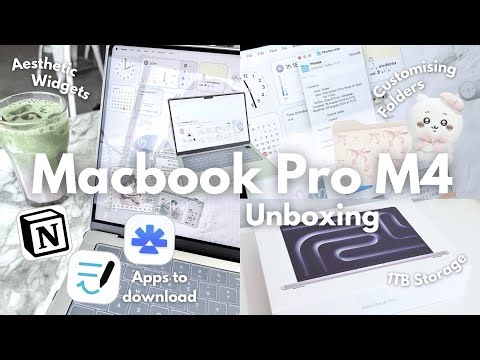 💌🎧 MacBook Pro M4 Unboxing || Aesthetic widgets and setup || Customisation and tips!