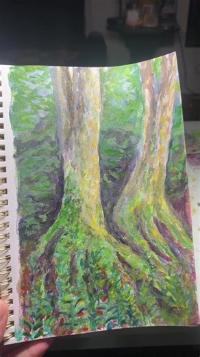 Adding a little warmth and glow into my watercolor of some mossy roots. This is based on a photo I took on a walk last summer on a trail I discovered that felt like magic. #watercolor #painting #etsy #artist #fyp