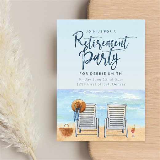 Beach Retirement Party Invitation: Two Chairs, Drinks (digital Download) - Etsy