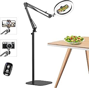 10" Ring Light Tripod for iPhone Overhead Phone Mount Holder, Flexible Ring Light with Stand - LED CRI >95 & Adjustable 70" Height, Phone Stand for Recording Video Camera Selfie Vlog TikTok YouTube