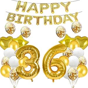 GLZLMM 36th Birthday Balloon 36th Birthday Decorations Gold 36 Balloons Happy 36th Birthday Party Supplies Number 36 Foil Mylar Balloons Latex Balloon Gifts for Girls,Boys,Women,Men
