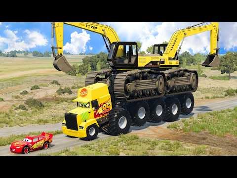 Monster Truck — Giant Excavator Eats Lightning McQueen! Epic Escape In BeamNG Drive 🚗🔥