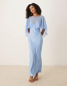 ASOS DESIGN - Robe longue en satin avec détail cape - Bleu | ASOS