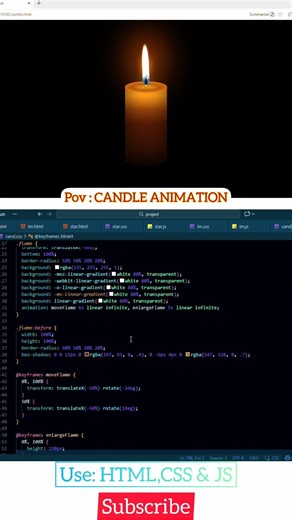 Unbelievable Candle Flame Animation in HTML CSS JS | Watch Till End! #shorts