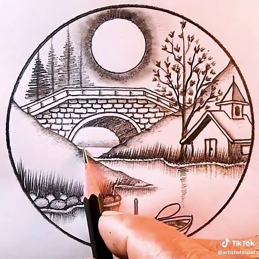 Mind Relaxing River Scenery Drawing Tutorial