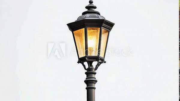 A typical city street lamp post with a functioning street light on top, suitable for urban environments and infrastructure images