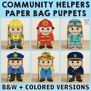Community Helpers Paper Bag Puppets Printable Coloring Craft Activity Template