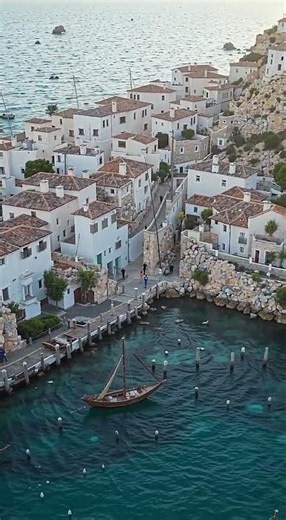 Ancient Mediterranean Seaside Village — Quiet Harbor at Dawn | Cinematic Aerial 4K #1
