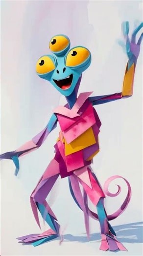 Paper Alien Explorer Dancing Three Eyed Wave Animation 👽🌈