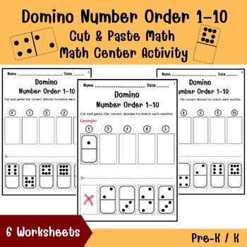 Domino Number Order 1–10 | Cut & Paste Math Worksheets | Pre-K & K
