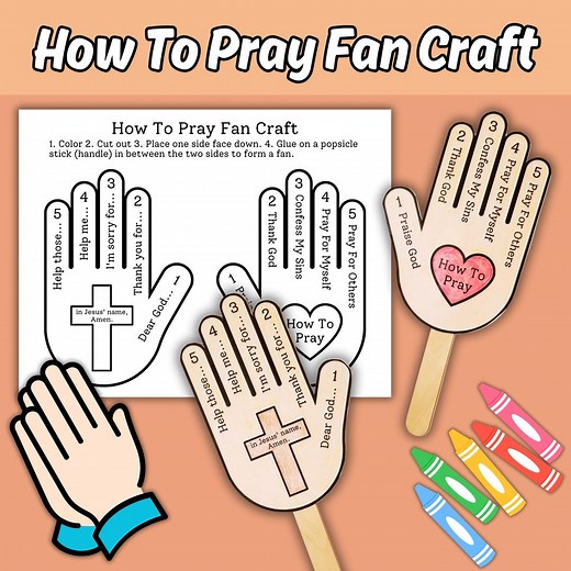 How to Pray Fan Craft for Kids Sunday School Bible Lesson, Learn to Pray Printable Church Activity, Teach Me to Pray 5 Finger Prayer Hand - Etsy