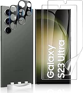 geekboy [2+2 Pack] Galaxy S23 Ultra Screen Protector with Camera Lens Protector, Soft EPU Screen Protector (Not Glass), Anti Scratch, High Definition Bubble-Free, Case Friendly