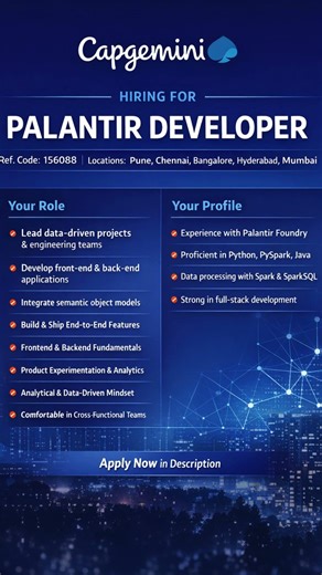 Capgemini Palantir Developer hiring | All Job Updates | Apply Now #job #applynow #jobsearch