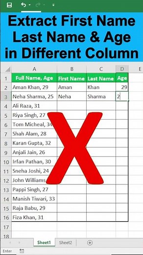 Excel Flash Fill Trick 🤯 | Extract First Name, Last Name & Age in Seconds