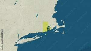 Zoom in to the map of Rhode Island with text, textless, and with flag