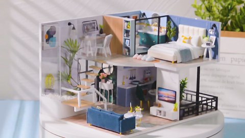 Lannso DIY Dollhouse Miniature Wooden Furniture Kit, Doll House Kit with Dust Proof Cover Music Box, Mini Handmade Wooden Dollhouse Toys for Adult Gift(L32)