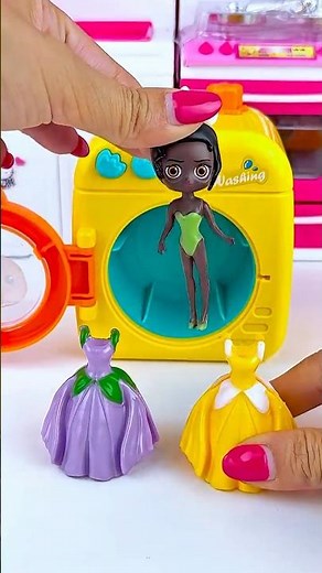 ASMR Unboxing Miniature Disney Princess & Washing Machine Toy | Satisfying Kitchen Set #Shorts