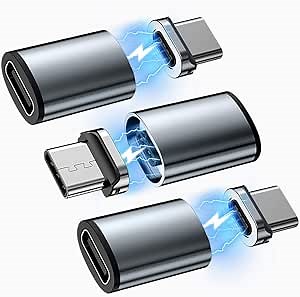 USB C to Magnetic USB C Adapter (3 Pack Gray) Male to Female Straight Usbc Connector Type C Cable Converter Magnetic Charging Extender