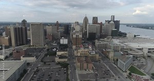 This video is an aerial of downtown Detroit and Detroit city landscape. This video was filmed in 4k for best image quality.