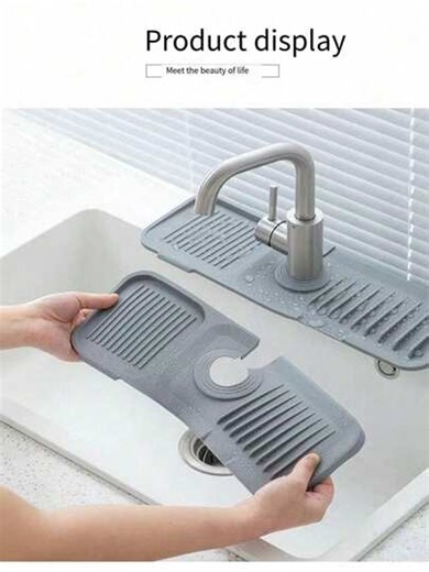 1pc Silicone Water Drain Mat Kitchen/ Bathroom Sink Splash Guard Anti-Slip Surface Pad/ Rack | SHEIN