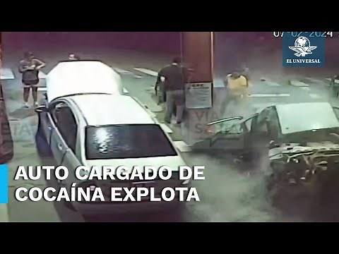 Captan explosión de un automóvil cargado con droga en una gasolinera