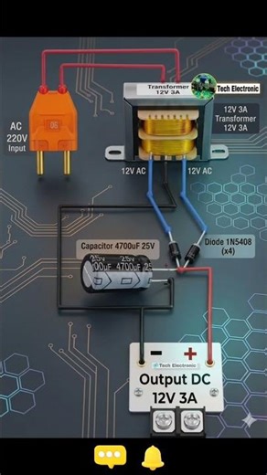 220V AC से 12V DC कैसे बनाएं 🤔/ 12V Power Supply 🔋 #powersupply #shortsfeed #shorts