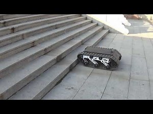 JRobot Komodo-01 rubber track crawler robot chassis platform climb stair test
