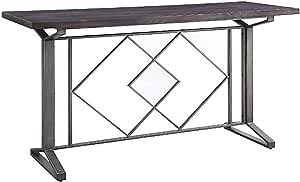 Benjara Counter Height Table with Geometric Metal Base, Gray