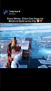 Every Winter, China Cuts Huge Ice Blocks to Build an Ice City 🥹❤️