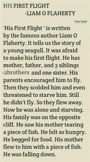 His first flight || Simple Summary || Plus one English