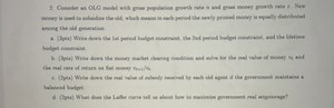 2. Consider an OLG model with gross population growth rate n an... | Filo