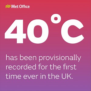 🌡️ For the first time ever, 40 Celsius has provisionally been exceeded in the UK London Heathrow reported a temperature of 40.2°C at 12:50 today 📈 Temperatures are still climbing in many places, so remember to stay #WeatherAware ⚠️ #heatwave #heatwave2022 | Met Office