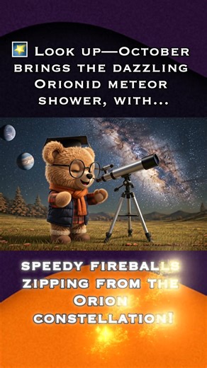 🌠 October – The Orionid Meteor Shower 🌠 Look up—October brings the dazzling Orionid meteor shower, with speedy fireballs zipping from the Orion constellation! ✨ These meteors are tiny bits of Halley’s Comet, and they typically peak around October 20–22. 🌌 For best views, find dark skies after midnight—you could catch 10–20 meteors per hour on a clear night! 👀🌑 Why this works for young learners: • Connects astronomy to a real, observable event. 🔭 • Sparks excitement by linking meteors to fa